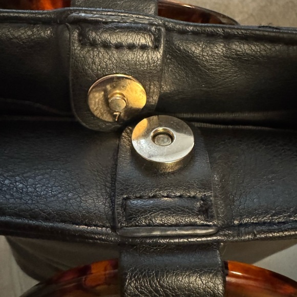 Boho Chic Free People Pascal Black Tortoise Ring Handle Bucket Bag faux leather - Picture 10 of 13